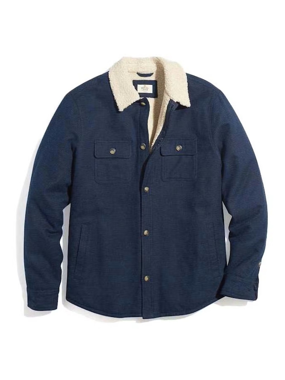 Marine Layer Sherpa Lined Camping Shirt Jacket Size Large Navy Cotton Fleece - Picture 2 of 15